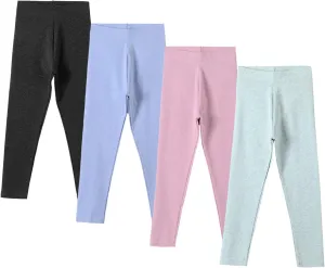 4 Pack Girls Cotton Leggings Stretchy Yoga Pants Kids Soft Full Length Solid Leggings