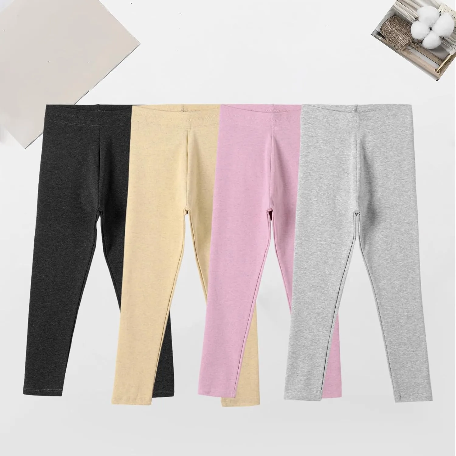 4 Pack Girls Cotton Leggings Stretchy Yoga Pants Kids Soft Full Length Solid Leggings