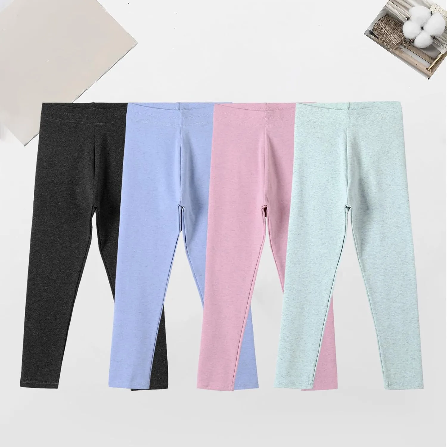 4 Pack Girls Cotton Leggings Stretchy Yoga Pants Kids Soft Full Length Solid Leggings