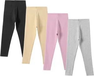 4 Pack Girls Cotton Leggings Stretchy Yoga Pants Kids Soft Full Length Solid Leggings