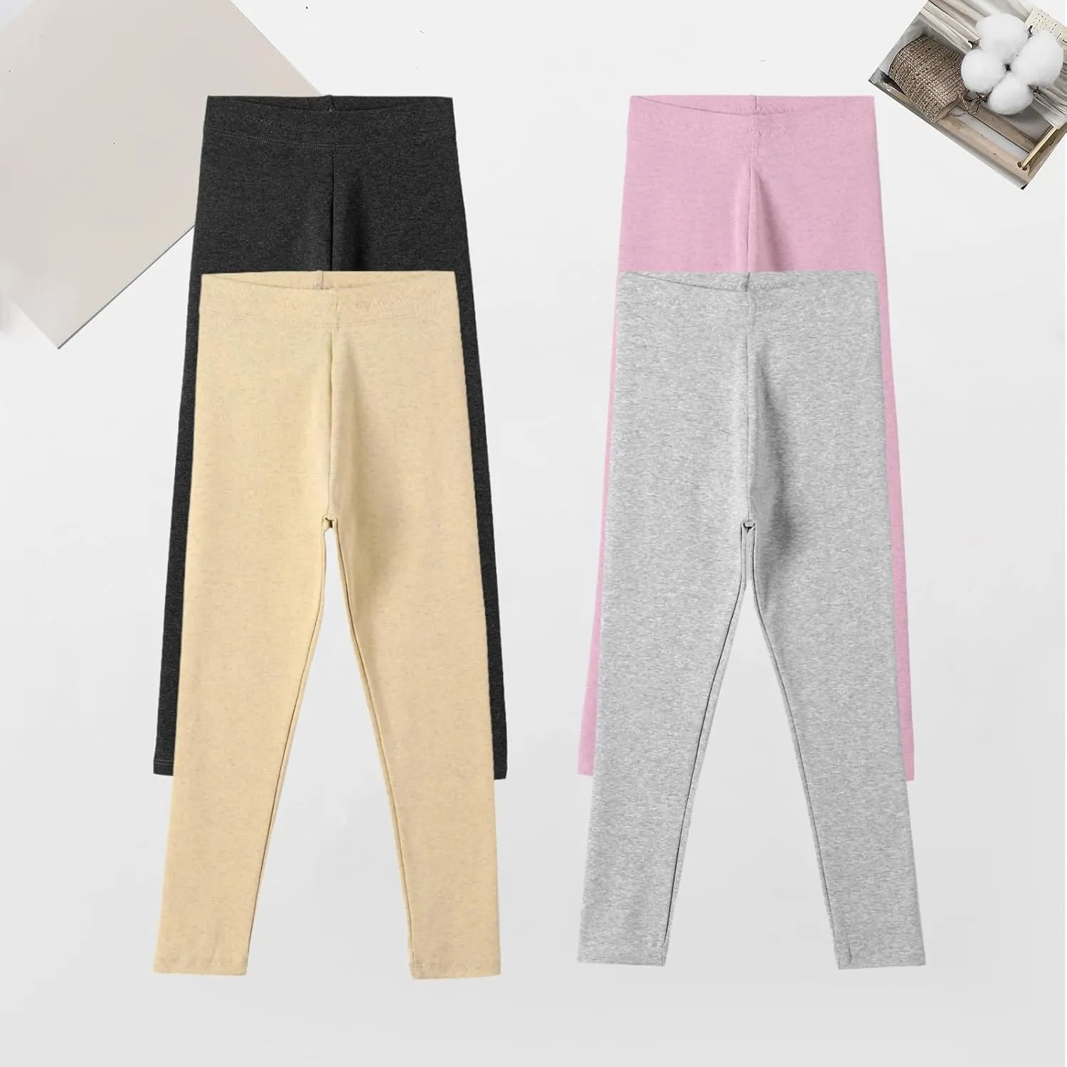 4 Pack Girls Cotton Leggings Stretchy Yoga Pants Kids Soft Full Length Solid Leggings