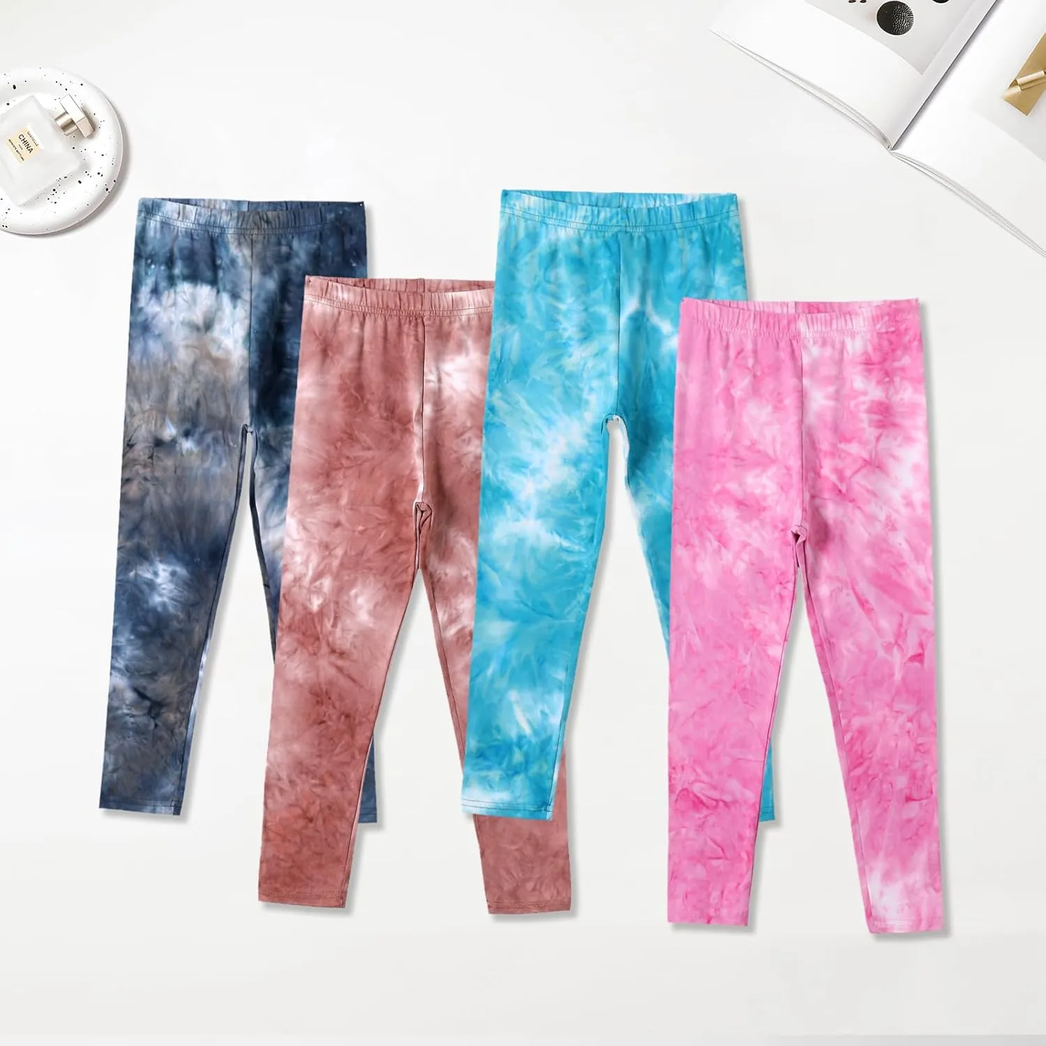 4 Pack Girls Printed Leggings Soft Yoga Pants Kids Tie-Dye Leggings