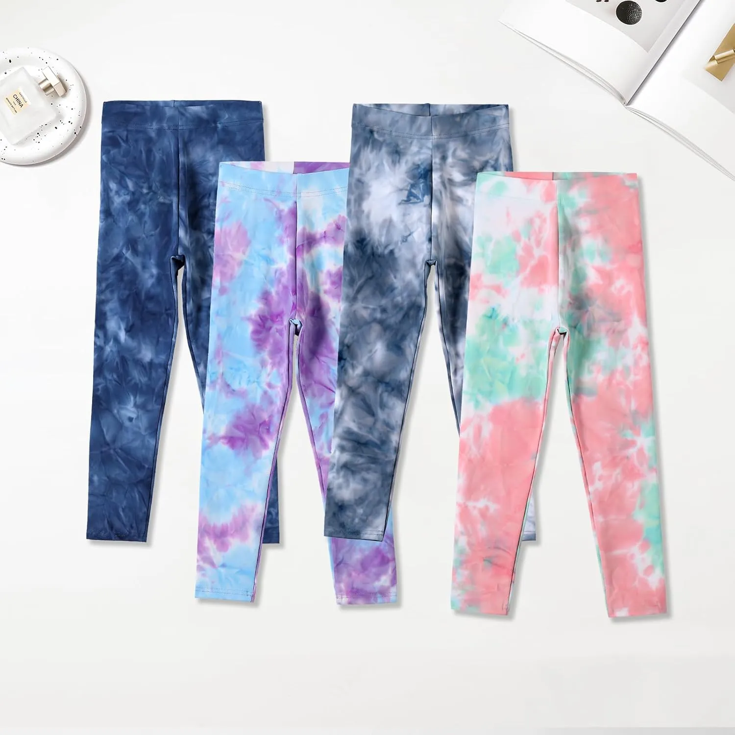 4 Pack Girls Printed Leggings Soft Yoga Pants Kids Tie-Dye Leggings