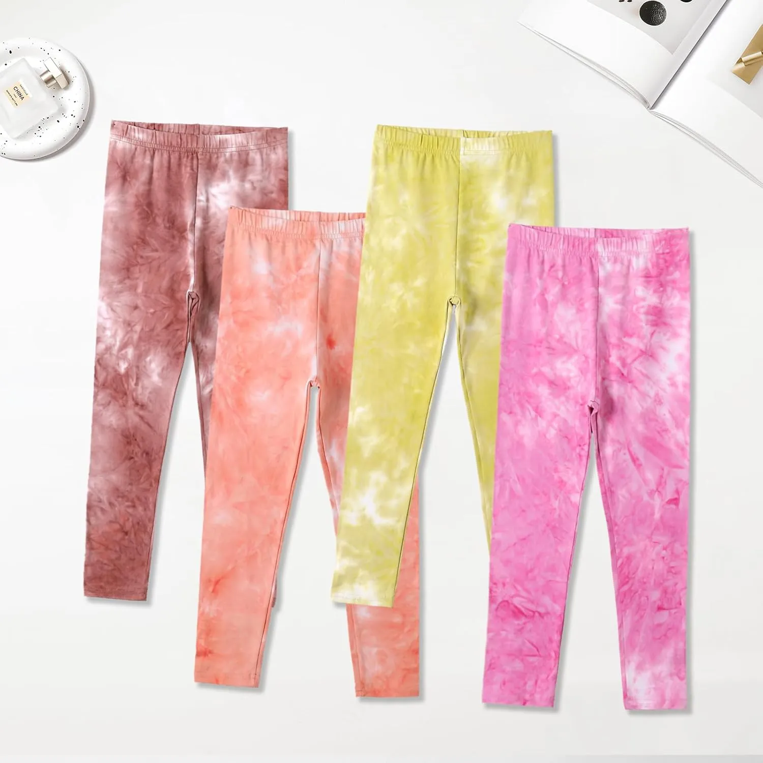 4 Pack Girls Printed Leggings Soft Yoga Pants Kids Tie-Dye Leggings