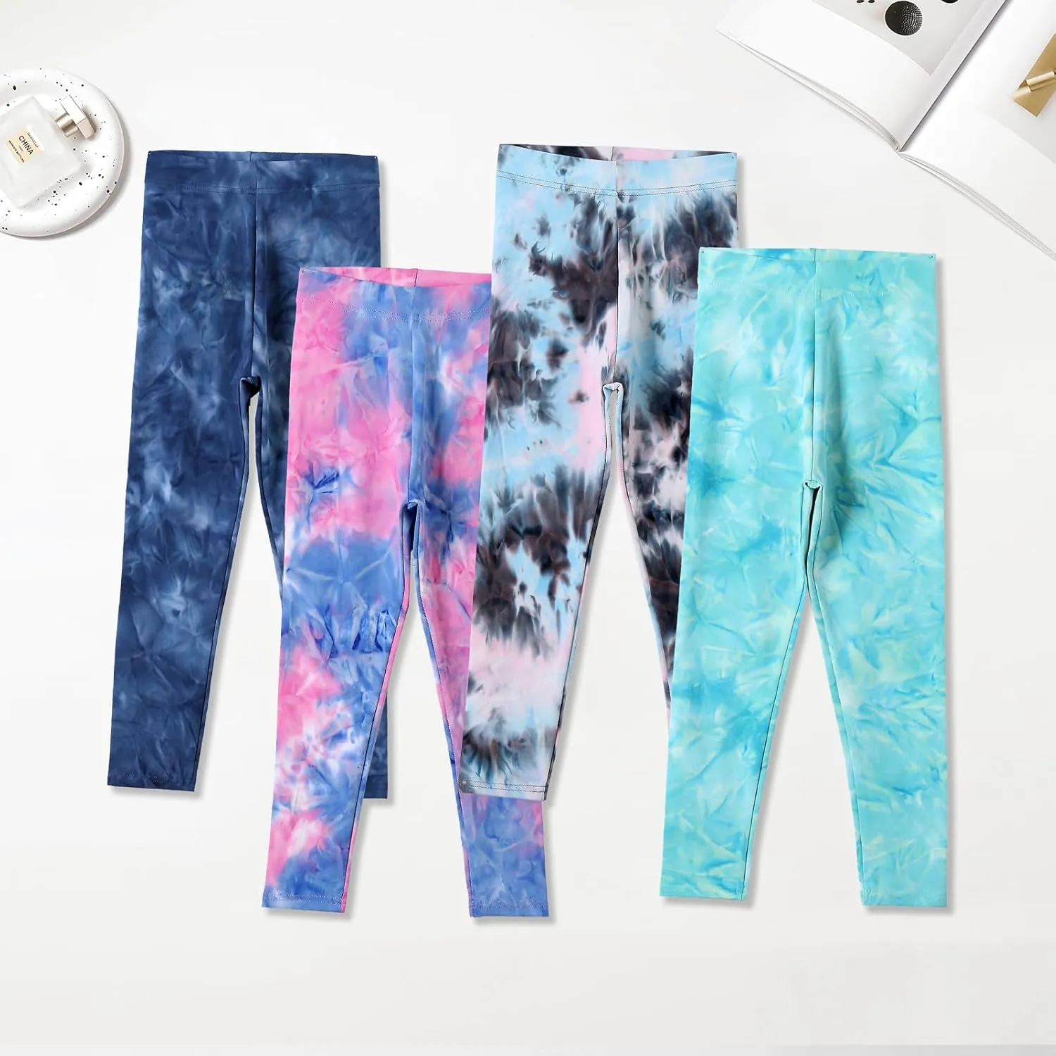 4 Pack Girls Printed Leggings Soft Yoga Pants Kids Tie-Dye Leggings