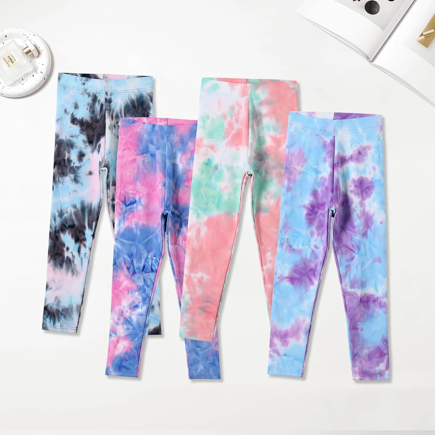 4 Pack Girls Printed Leggings Soft Yoga Pants Kids Tie-Dye Leggings