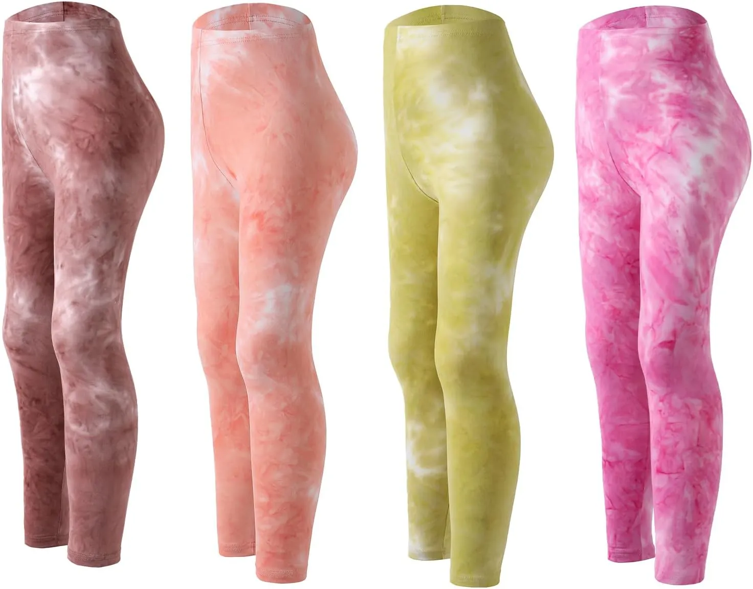 4 Pack Girls Printed Leggings Soft Yoga Pants Kids Tie-Dye Leggings