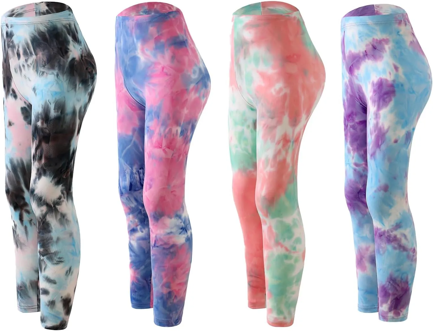 4 Pack Girls Printed Leggings Soft Yoga Pants Kids Tie-Dye Leggings