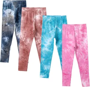 4 Pack Girls Printed Leggings Soft Yoga Pants Kids Tie-Dye Leggings