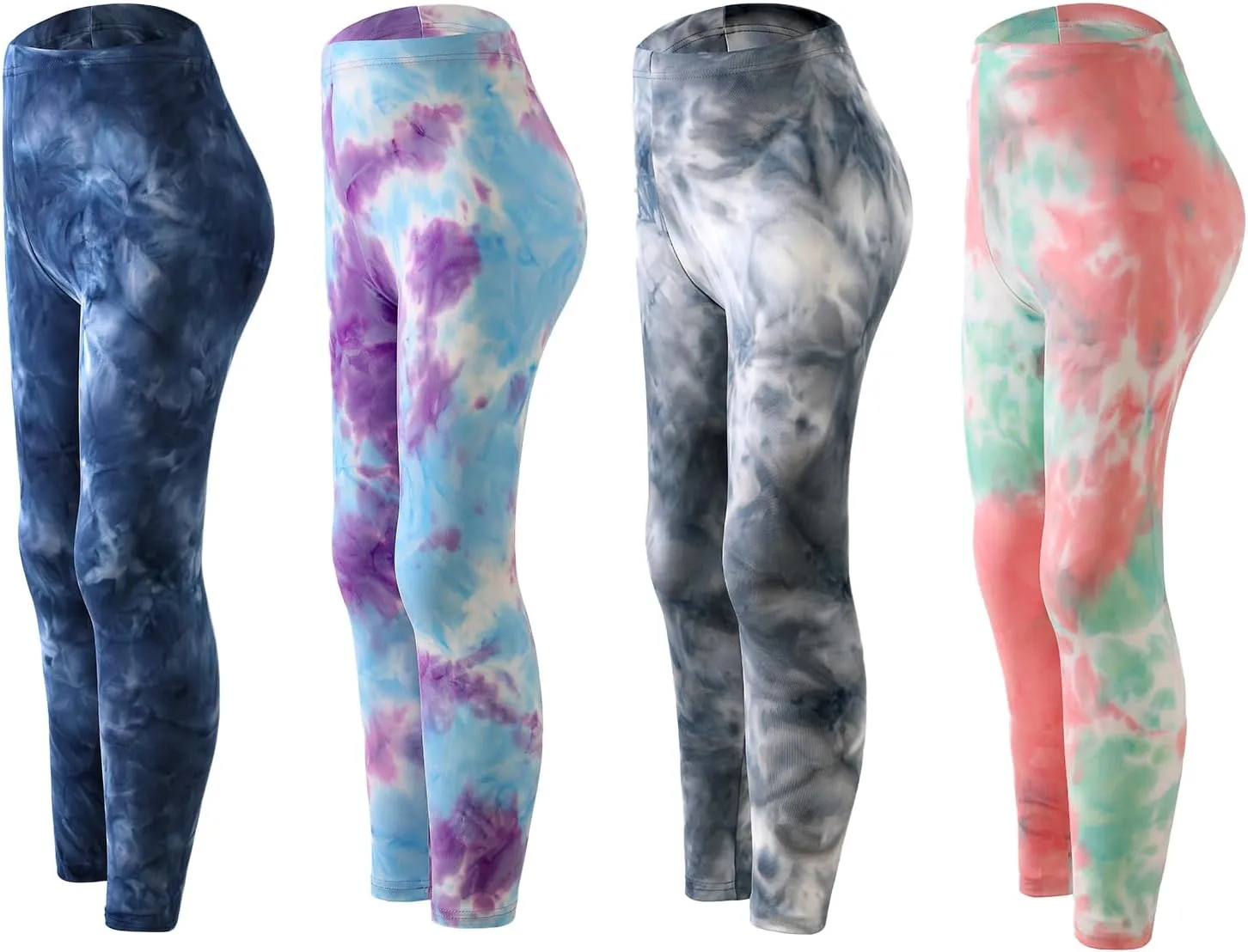 4 Pack Girls Printed Leggings Soft Yoga Pants Kids Tie-Dye Leggings