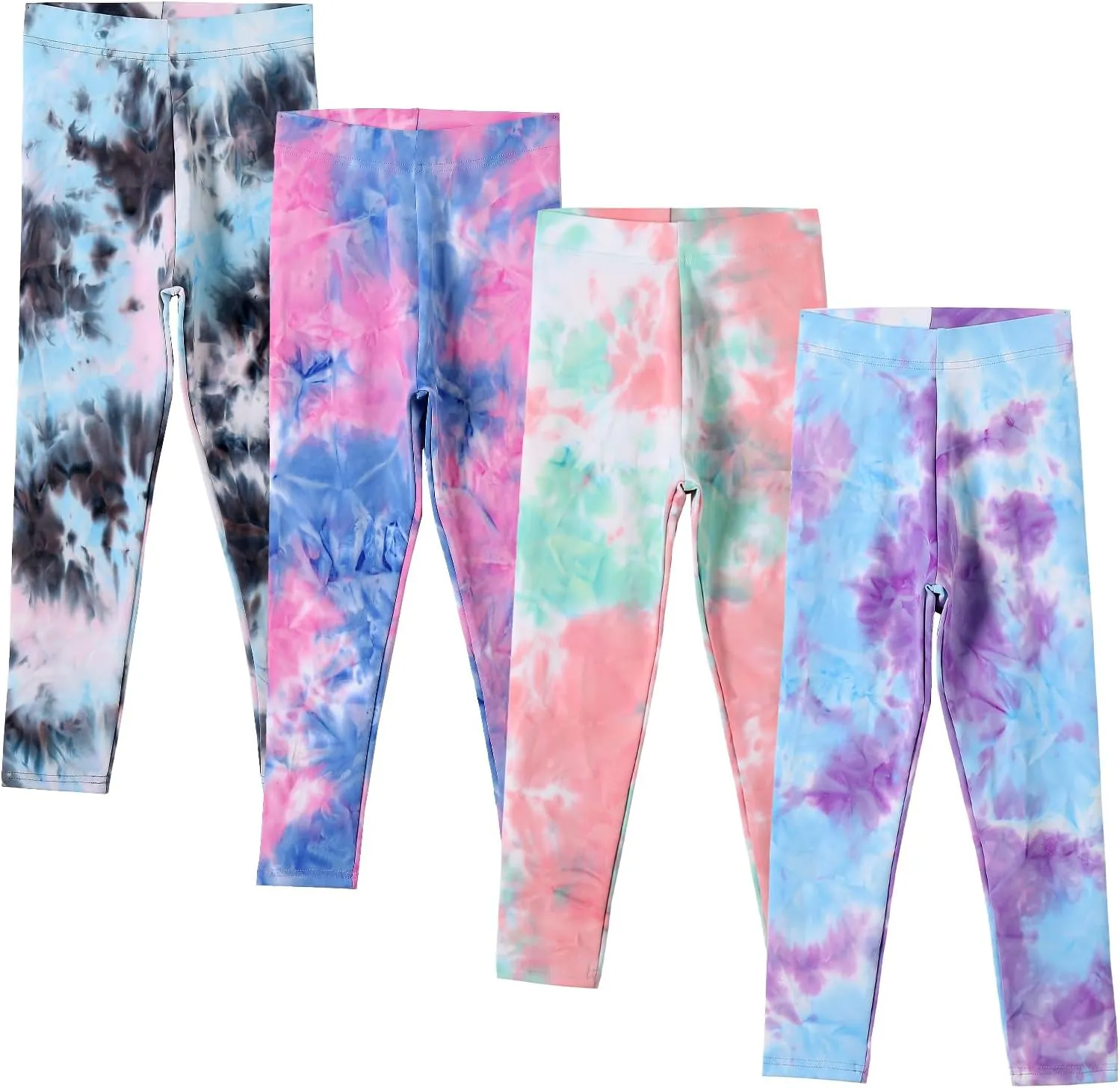 4 Pack Girls Printed Leggings Soft Yoga Pants Kids Tie-Dye Leggings