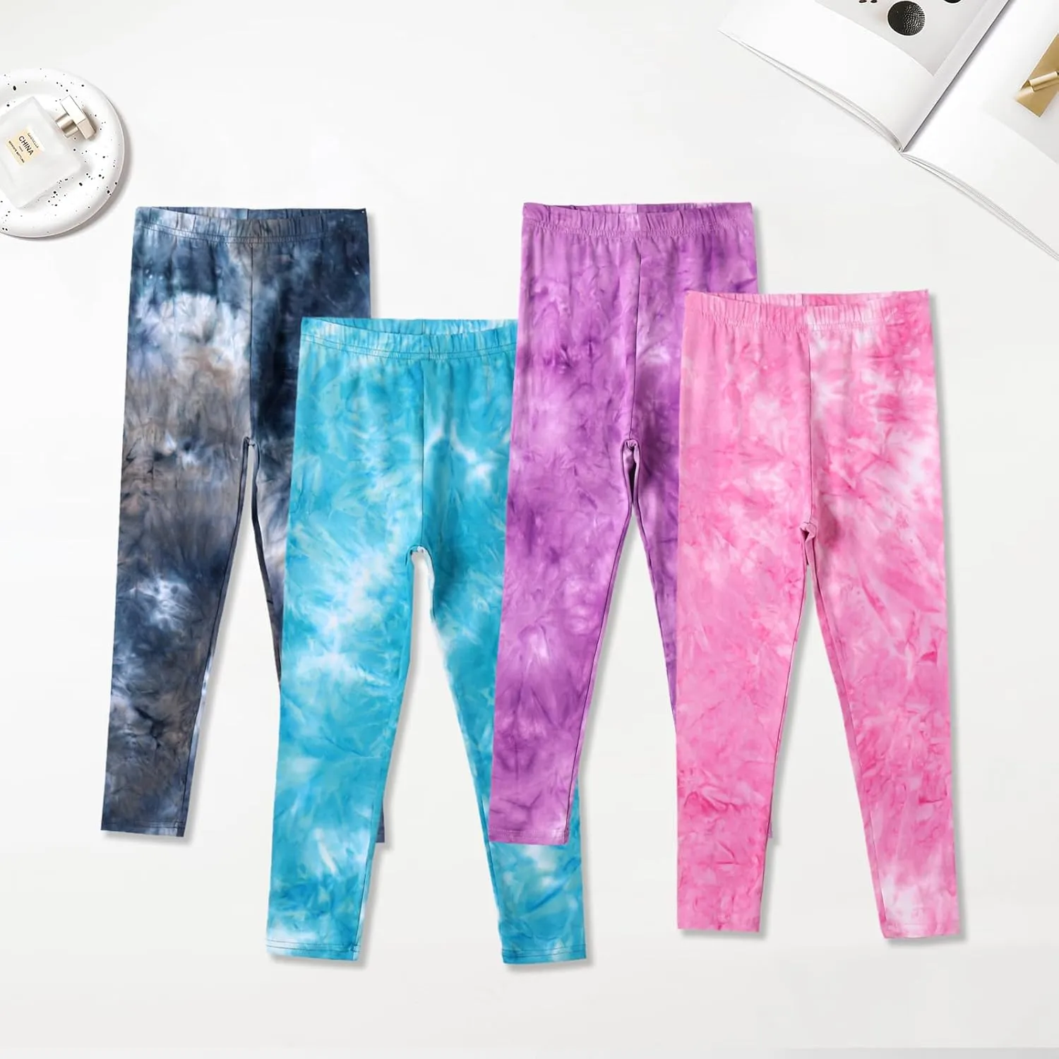 4 Pack Girls Printed Leggings Soft Yoga Pants Kids Tie-Dye Leggings