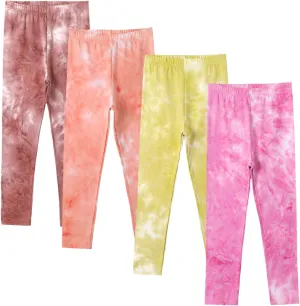 4 Pack Girls Printed Leggings Soft Yoga Pants Kids Tie-Dye Leggings