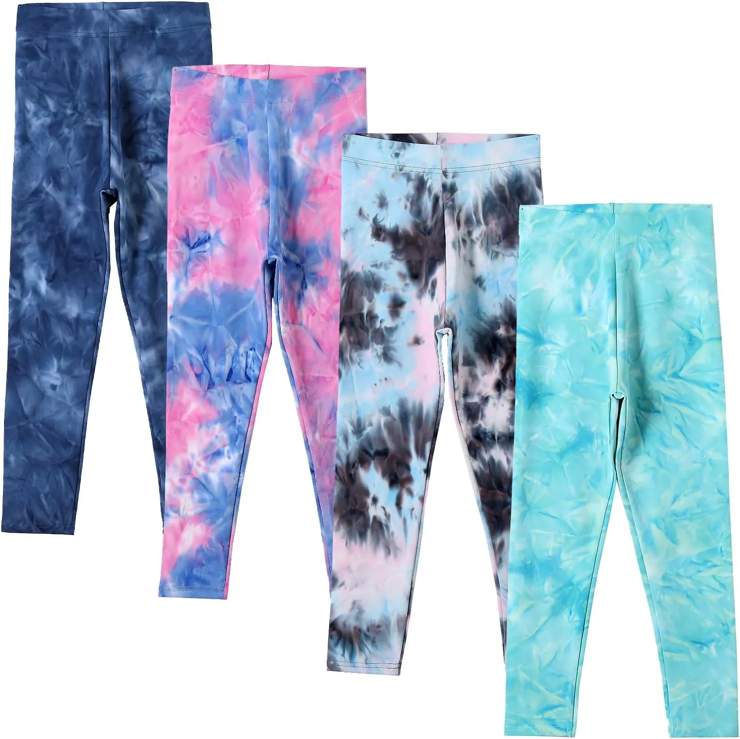 4 Pack Girls Printed Leggings Soft Yoga Pants Kids Tie-Dye Leggings