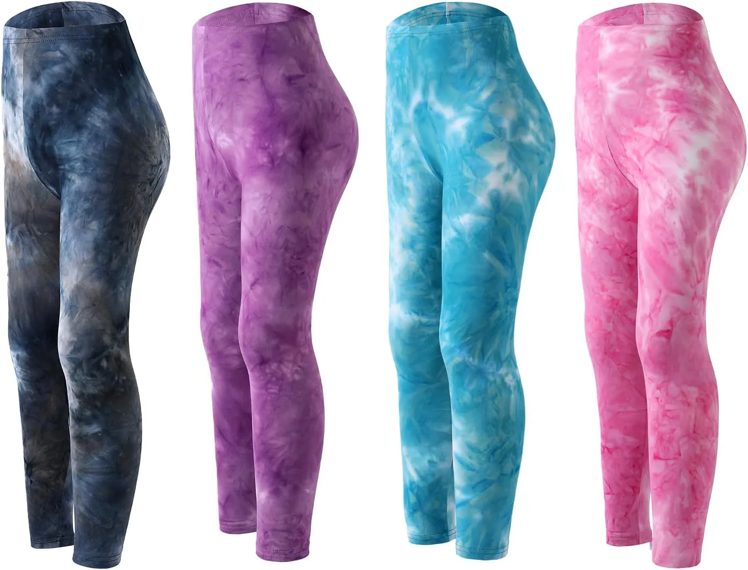 4 Pack Girls Printed Leggings Soft Yoga Pants Kids Tie-Dye Leggings