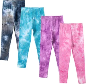 4 Pack Girls Printed Leggings Soft Yoga Pants Kids Tie-Dye Leggings