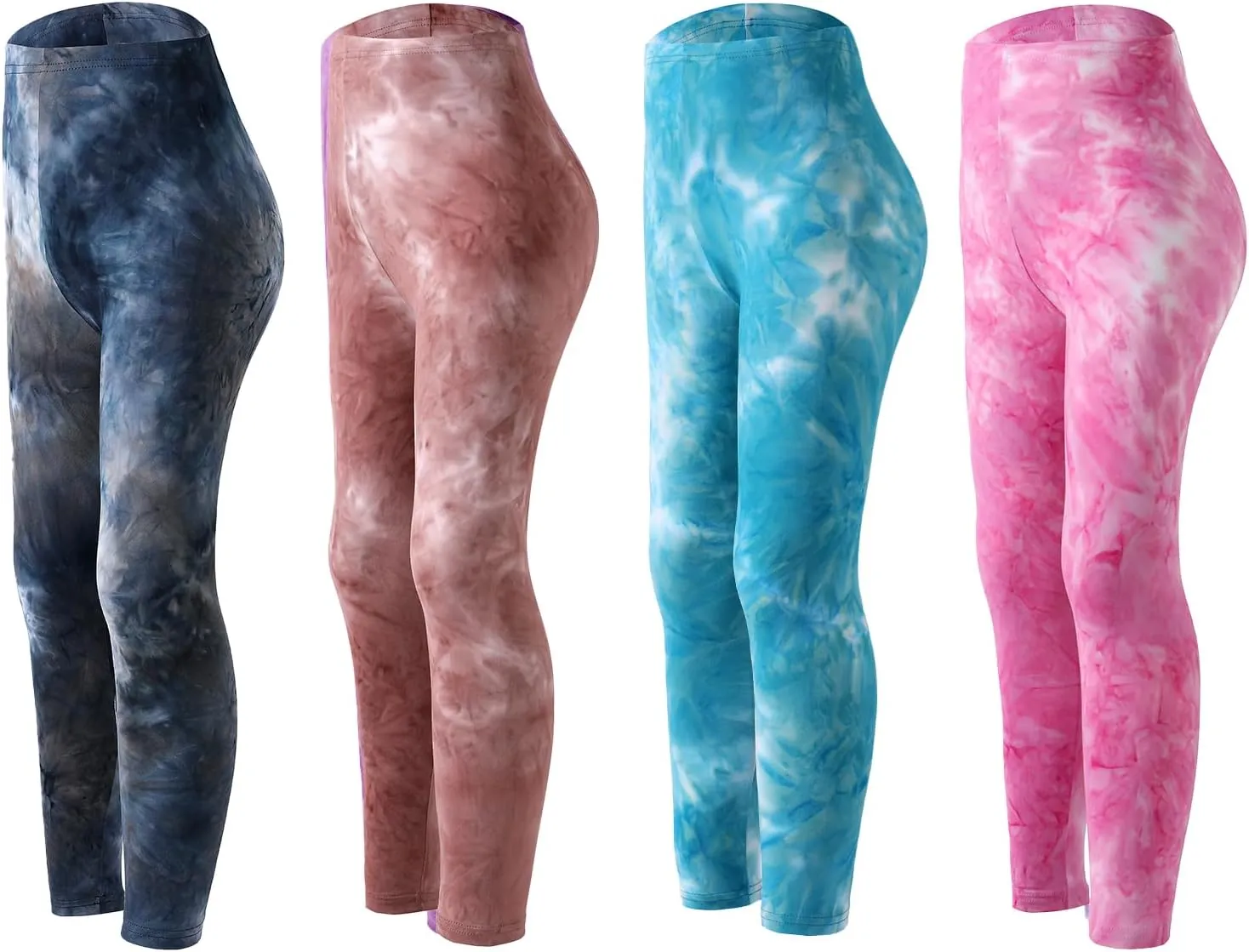 4 Pack Girls Printed Leggings Soft Yoga Pants Kids Tie-Dye Leggings