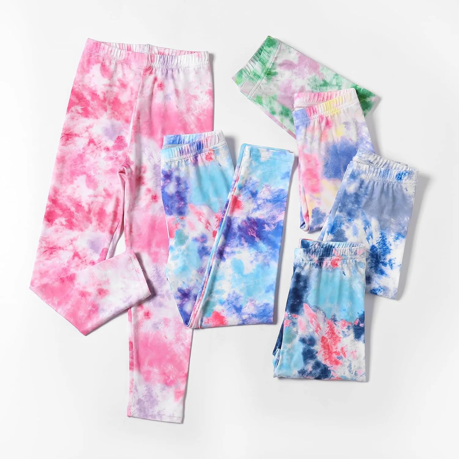 6 Pack Girls Printed Leggings Stretch Leggings for Girls Tie-Dyed Leggings Kids Ankle Length Pants