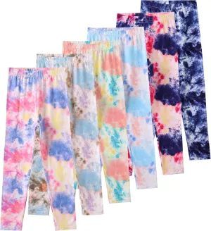 6 Pack Girls Printed Leggings Stretch Leggings for Girls Tie-Dyed Leggings Kids Ankle Length Pants