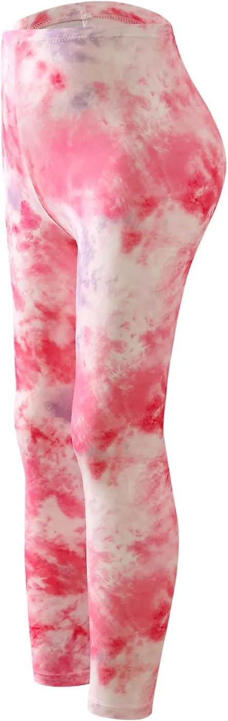 6 Pack Girls Printed Leggings Stretch Leggings for Girls Tie-Dyed Leggings Kids Ankle Length Pants