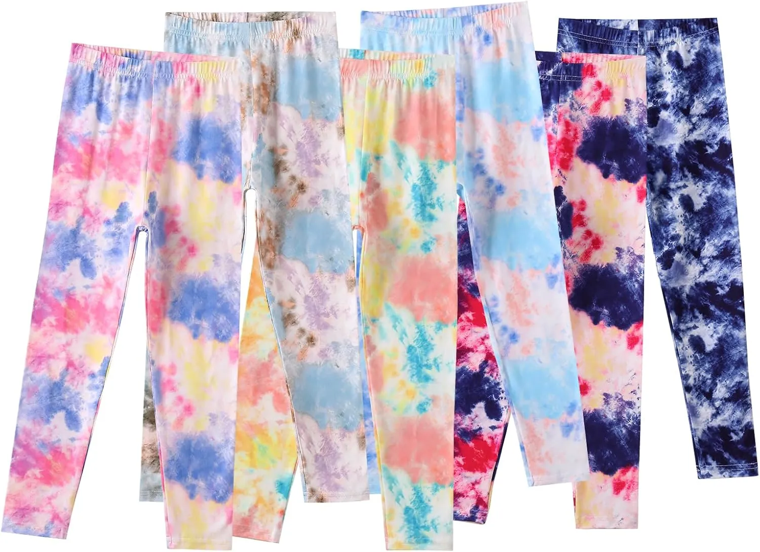 6 Pack Girls Printed Leggings Stretch Leggings for Girls Tie-Dyed Leggings Kids Ankle Length Pants