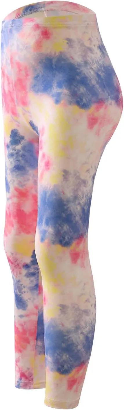 6 Pack Girls Printed Leggings Stretch Leggings for Girls Tie-Dyed Leggings Kids Ankle Length Pants