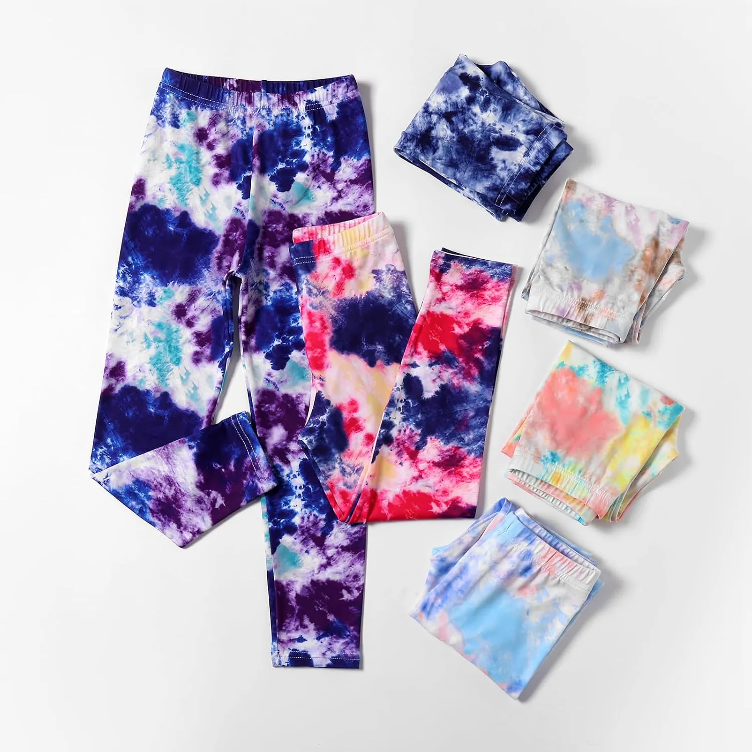 6 Pack Girls Printed Leggings Stretch Leggings for Girls Tie-Dyed Leggings Kids Ankle Length Pants