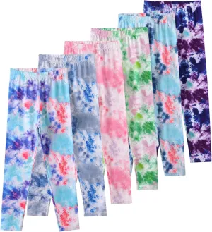6 Pack Girls Printed Leggings Stretch Leggings for Girls Tie-Dyed Leggings Kids Ankle Length Pants
