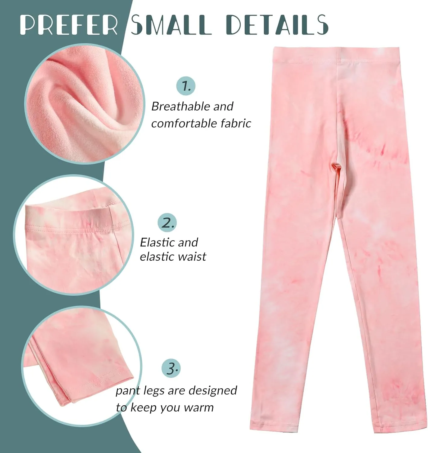 6 Pack Printed Leggings - Stretchy Tie-Dyed Yoga Pants for Girls - Casual Athletic Leggings