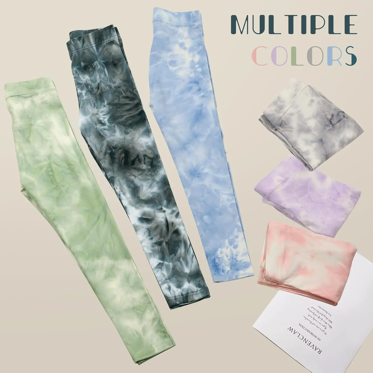 6 Pack Printed Leggings - Stretchy Tie-Dyed Yoga Pants for Girls - Casual Athletic Leggings