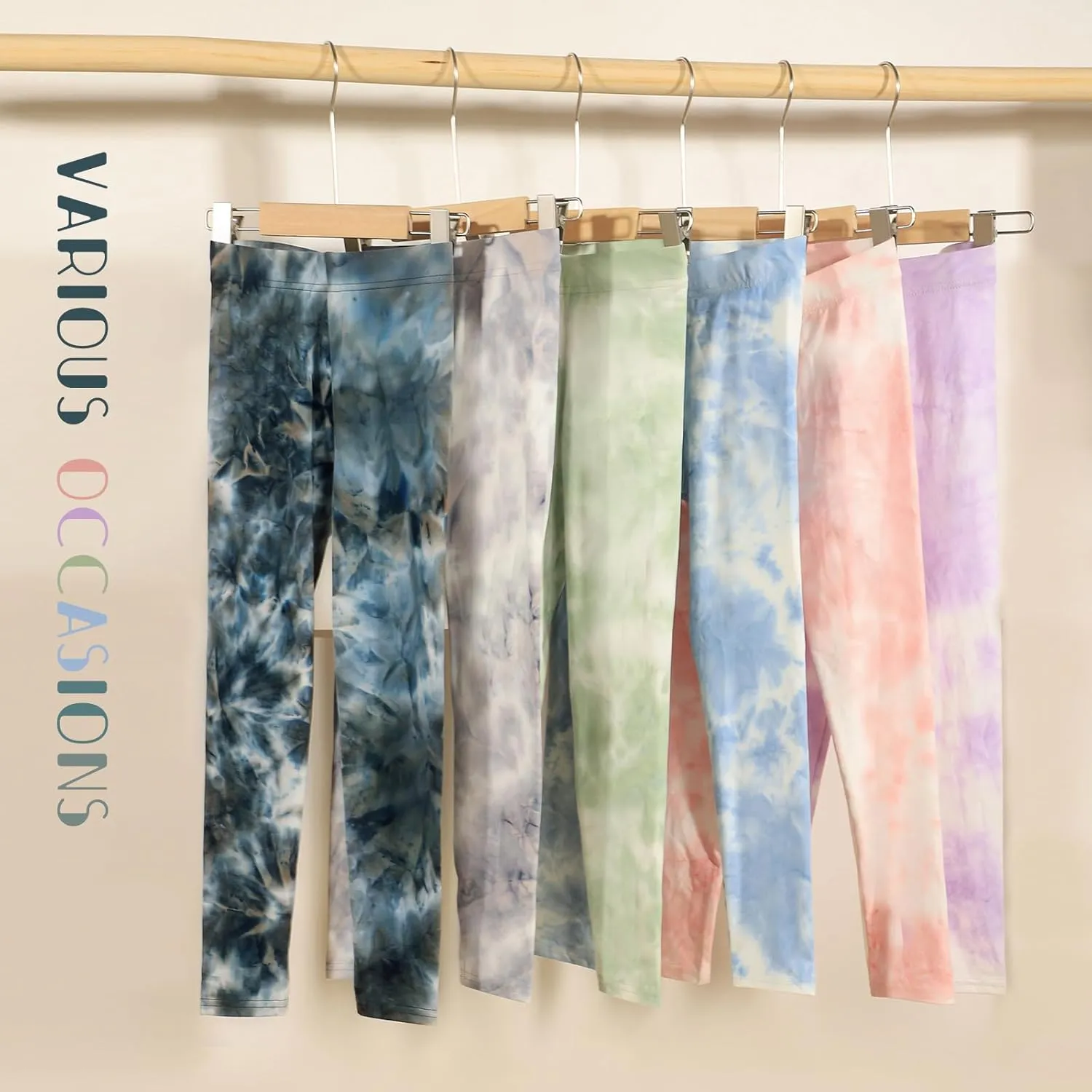 6 Pack Printed Leggings - Stretchy Tie-Dyed Yoga Pants for Girls - Casual Athletic Leggings