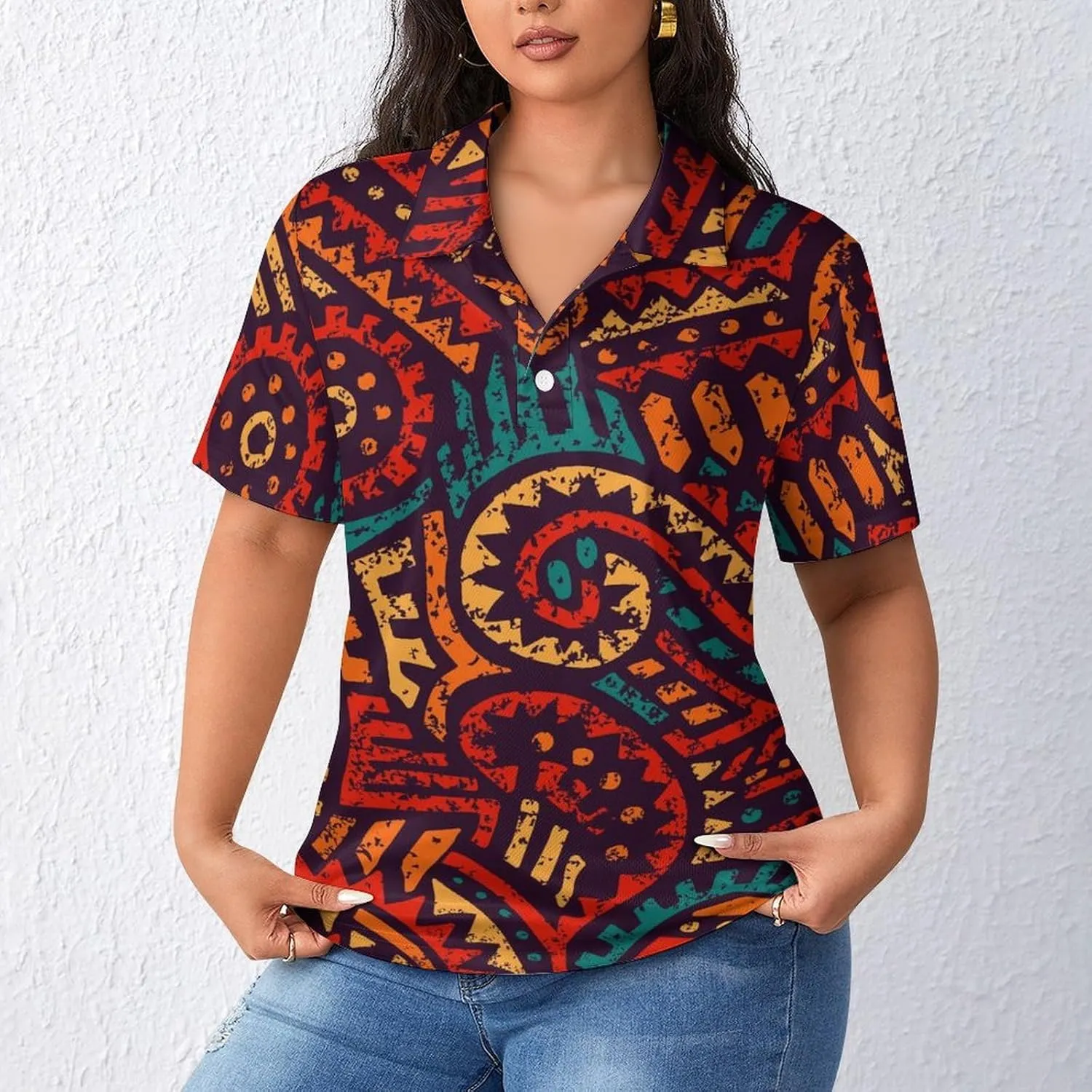 African Ethnic and Tribal Motifs Women's Sport Shirt Short Sleeve Golf T-Shirt Tennis Quick Dry Casual Tops Print Work Shirt