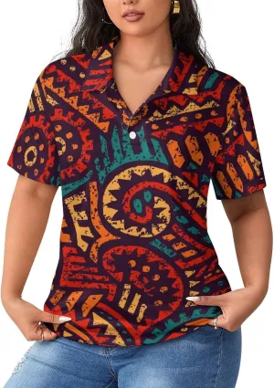 African Ethnic and Tribal Motifs Women's Sport Shirt Short Sleeve Golf T-Shirt Tennis Quick Dry Casual Tops Print Work Shirt