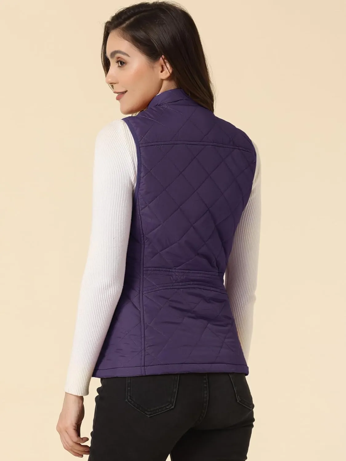 Allegra K Women's Puffer Vest Stand Collar Lightweight Gilet Quilted Zip Vest