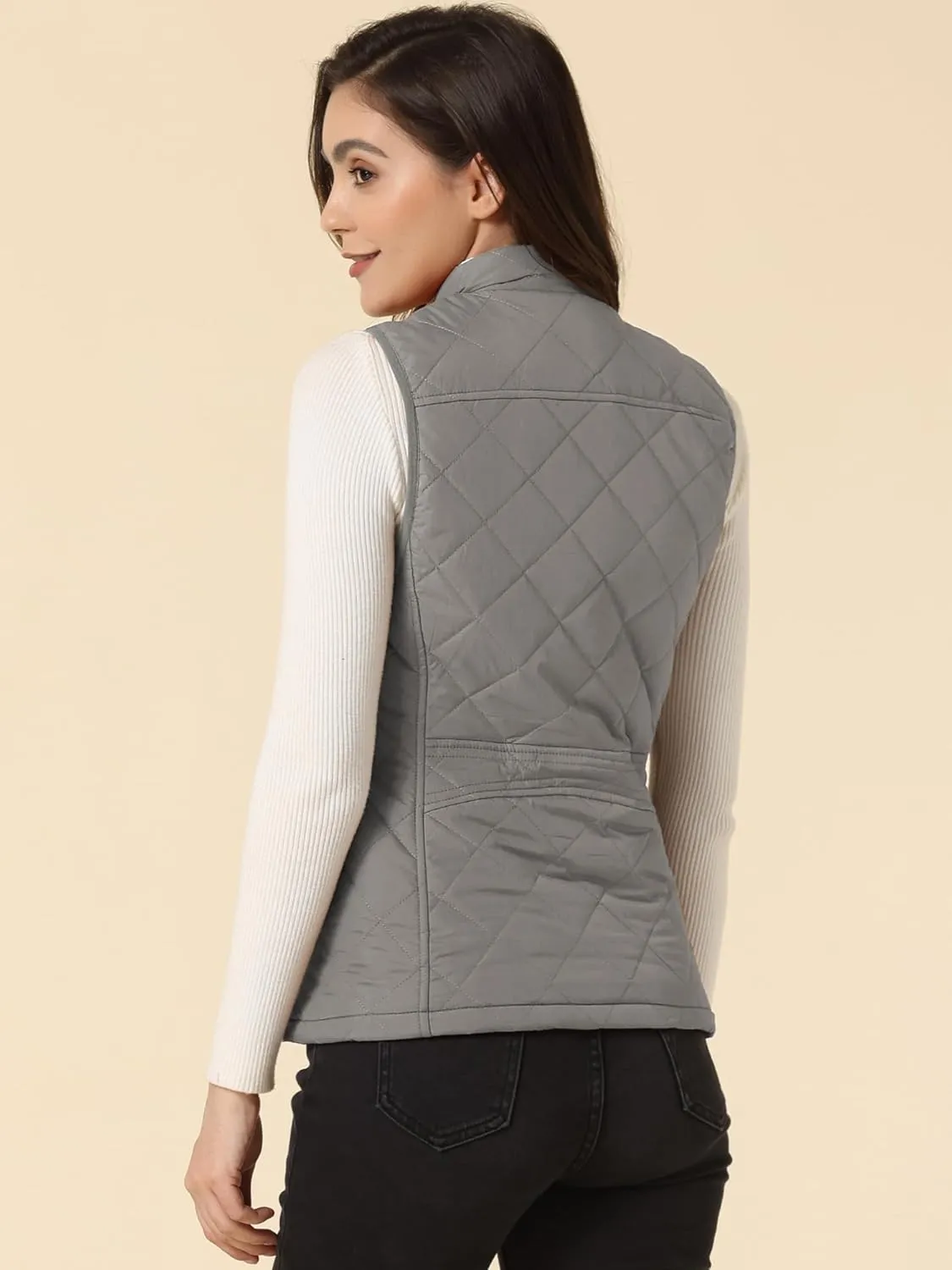 Allegra K Women's Puffer Vest Stand Collar Lightweight Gilet Quilted Zip Vest