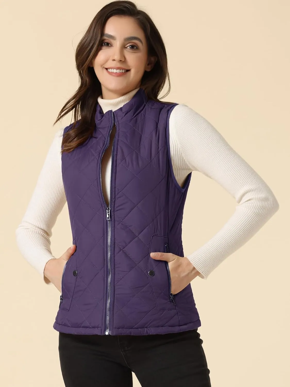Allegra K Women's Puffer Vest Stand Collar Lightweight Gilet Quilted Zip Vest