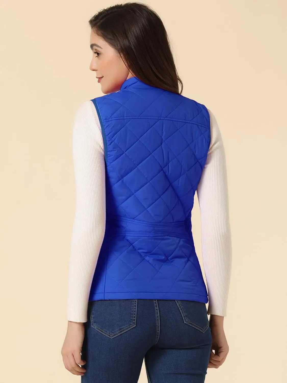 Allegra K Women's Puffer Vest Stand Collar Lightweight Gilet Quilted Zip Vest