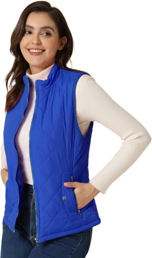 Allegra K Women's Puffer Vest Stand Collar Lightweight Gilet Quilted Zip Vest
