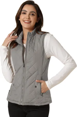 Allegra K Women's Puffer Vest Stand Collar Lightweight Gilet Quilted Zip Vest