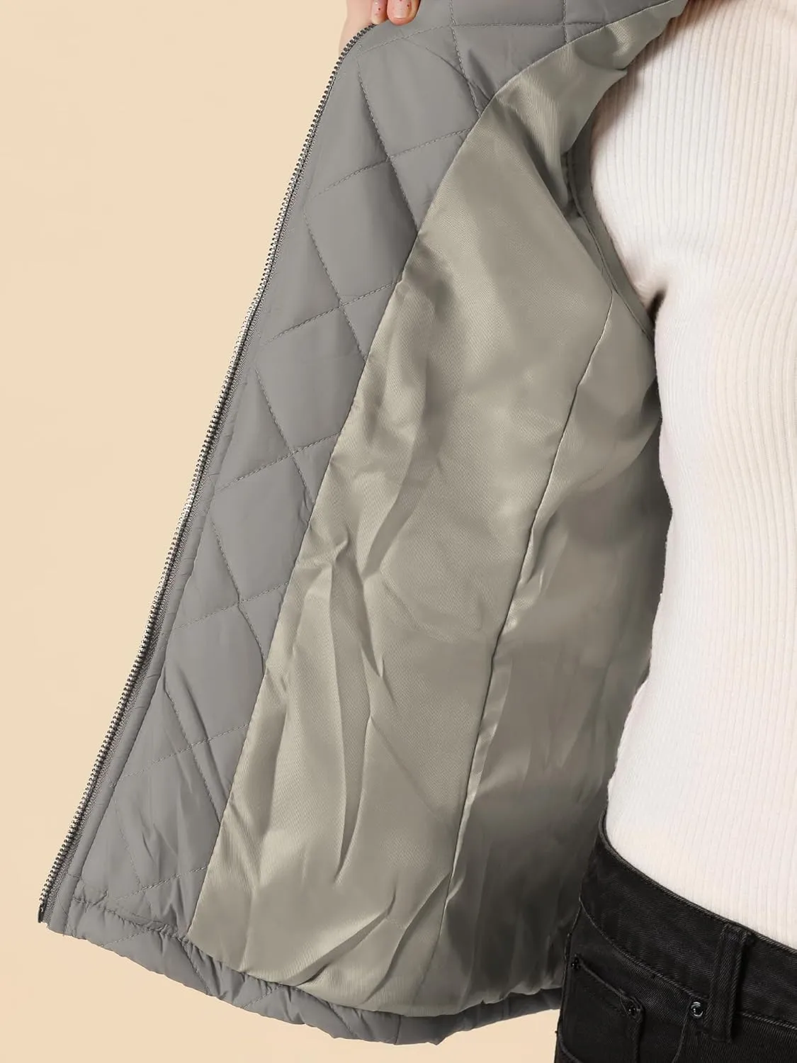 Allegra K Women's Puffer Vest Stand Collar Lightweight Gilet Quilted Zip Vest