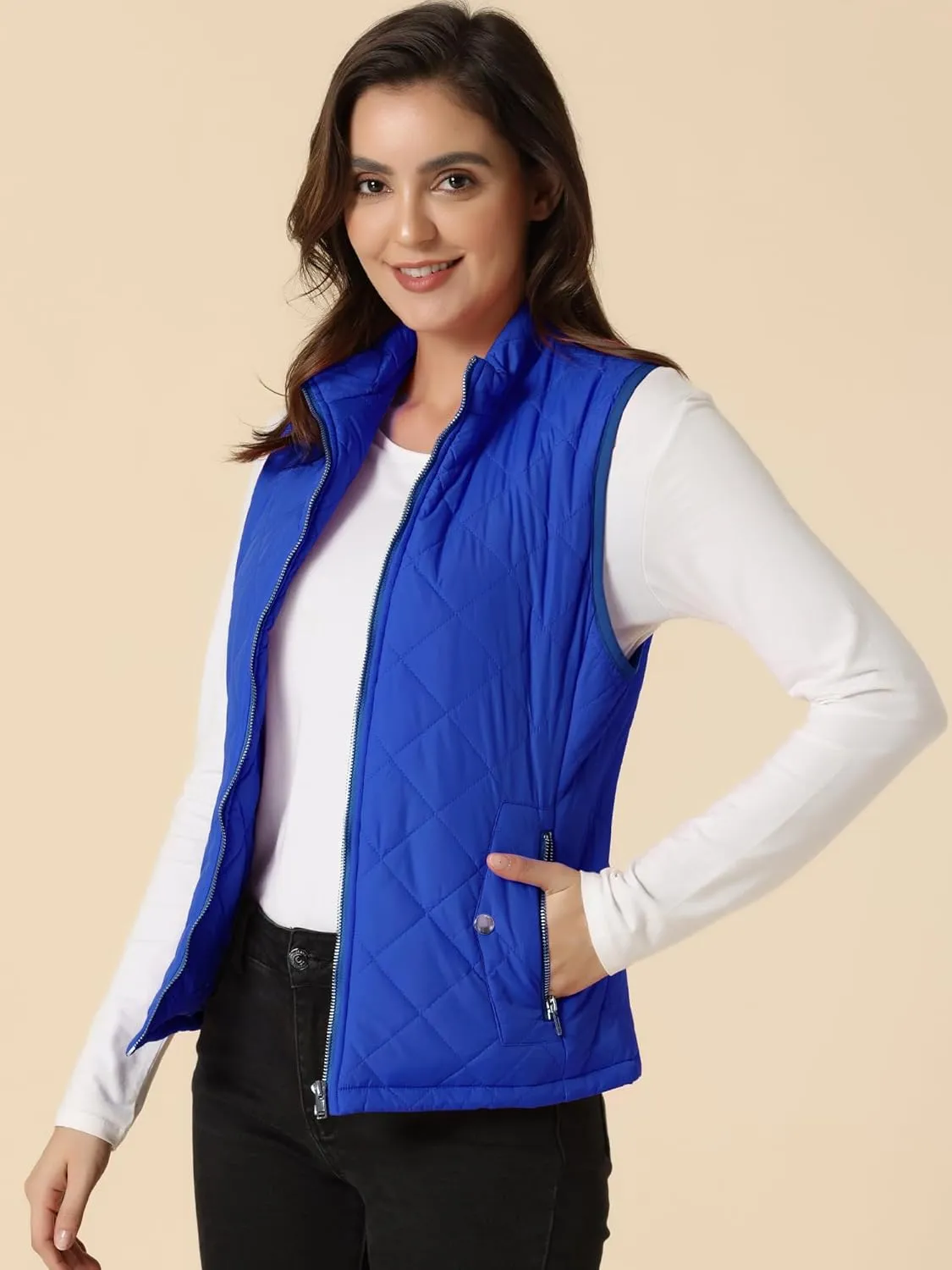 Allegra K Women's Puffer Vest Stand Collar Lightweight Gilet Quilted Zip Vest