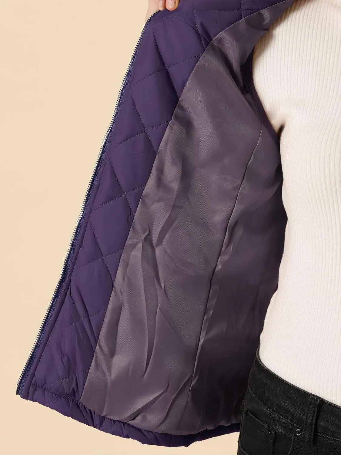 Allegra K Women's Puffer Vest Stand Collar Lightweight Gilet Quilted Zip Vest