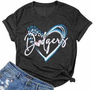 ALLTB Baseball Shirt for Women Baseball Mom Shirt Baseball Heart Graphic Tee Game Day Short Sleeve Tops