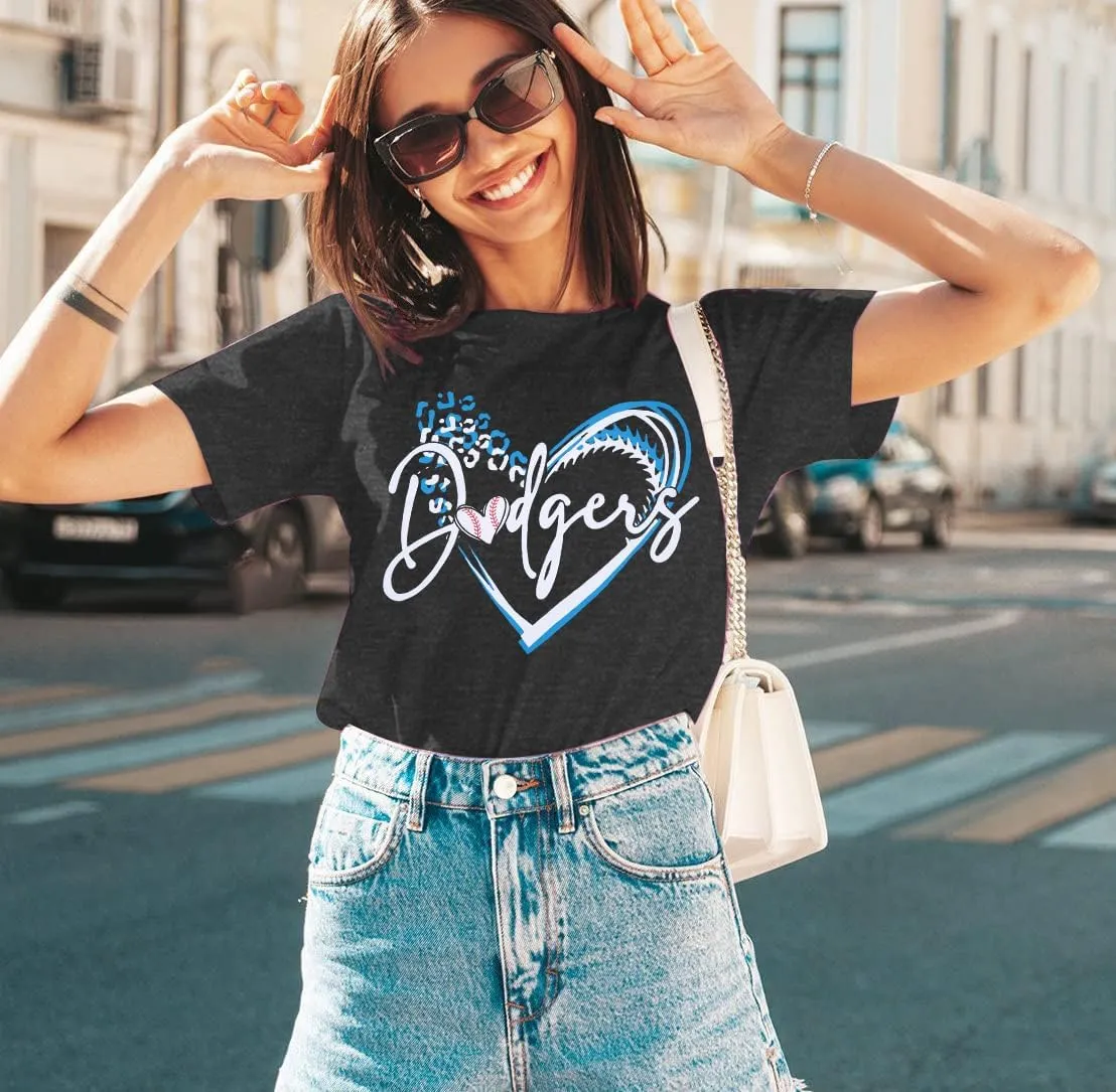 ALLTB Baseball Shirt for Women Baseball Mom Shirt Baseball Heart Graphic Tee Game Day Short Sleeve Tops