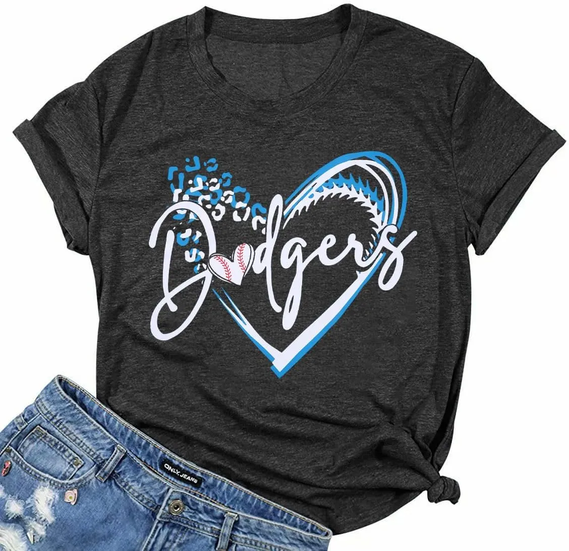 ALLTB Baseball Shirt for Women Baseball Mom Shirt Baseball Heart Graphic Tee Game Day Short Sleeve Tops