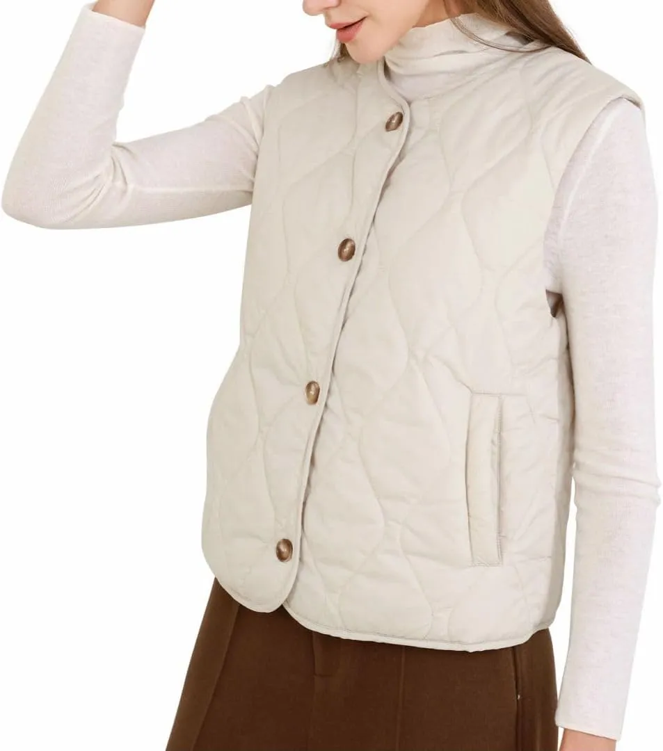 Amazhiyu Women's Lightweight Quilted Puffer Vest Sleeveless Button Padded Gilet