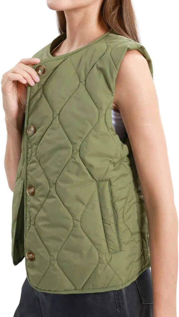 Amazhiyu Women's Lightweight Quilted Puffer Vest Sleeveless Button Padded Gilet