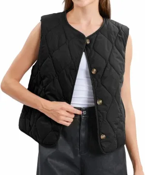 Amazhiyu Women's Lightweight Quilted Puffer Vest Sleeveless Button Padded Gilet