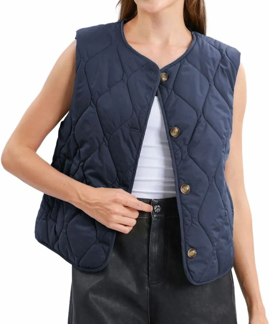 Amazhiyu Women's Lightweight Quilted Puffer Vest Sleeveless Button Padded Gilet