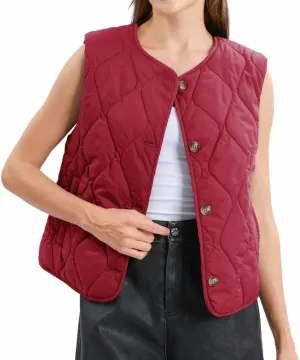 Amazhiyu Women's Lightweight Quilted Puffer Vest Sleeveless Button Padded Gilet